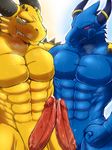  abs anthro blue_dragon blue_dragon_(character) blue_dragon_(series) blush claws cum cum_on_penis dragon drooling erection fist gay genital_slit grin happy horn male manly muscles nude orgasm pecs penis precum rudolph rudolph_(blue_dragon) ryuukikeito saliva sharp_claws sharp_teeth slit smile spikes standing sweat teeth vein veiny_penis yellow_dragon 