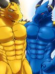  abs anthro blue_dragon blue_dragon_(character) blue_dragon_(series) claws dragon fist grin happy horn male manly muscles nude pecs rudolph rudolph_(blue_dragon) ryuukikeito sharp_claws sharp_teeth smile spikes standing teeth yellow_dragon 