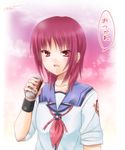  angel_beats! can canned_coffee iwasawa miyoshi_yun red_eyes red_hair school_uniform serafuku shinda_sekai_sensen_uniform short_hair sleeves_rolled_up wristband 