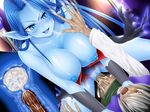  1boy 1girl areolae artist_request blue_eyes blue_hair blue_skin breasts censored clothed_sex cowgirl_position cum cum_in_pussy demon_girl dragon_quest femdom girl_on_top hetero large_breasts nude puffy_nipples rape sex straddling succubus vaginal witch_(dragon_quest) 