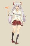  alternate_hairstyle fire fujiwara_no_mokou hair_ribbon haseneko long_hair looking_at_viewer magic mary_janes navel open_mouth overalls red_eyes ribbon shoes shorts solo touhou twintails very_long_hair white_hair 