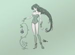  1girl batman_(series) dc_comics female leotard long_hair monochrome plant poison_ivy solo 