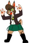 2018 4_fingers alpha_channel anthro biped black_boots black_clothing black_eyebrows black_footwear black_jacket black_mouth black_pupils black_topwear black_whiskers boots bottomwear breasts brown_hair brown_markings brown_spots button_(fastener) cheek_tuft chokovit_(artist) clothed clothed_anthro clothed_female clothing colored countershade_face countershade_fur countershade_hands countershade_neck countershade_tail countershading devil_horns_(gesture) digital_drawing_(artwork) digital_media_(artwork) dipstick_ears dress_shirt ears_up eyebrow_through_hair eyebrows facial_tuft fangs feet felid feline female female_anthro fingers footwear front_view full-length_portrait fur fur_tuft gesture glistening glistening_eyes green_bottomwear green_clothing green_eyes green_skirt hair hair_over_eye hi_res jacket leather leather_clothing leather_jacket leather_topwear leg_markings looking_at_viewer lucy_wattson lynx mammal markings multicolored_ears necktie one_eye_obstructed open_mouth pattern_necktie pawpads pleated_skirt portrait prick_ears pupils red_inner_ear red_nose red_pawpads red_tongue school_uniform scut_tail shirt short_tail simple_background skirt solo spots spotted_body spotted_cheeks spotted_fur spotted_markings spotted_tail standing striped_necktie tail tail_markings tan_body tan_tuft teenager teeth toes tongue tongue_out topwear translucent translucent_hair transparent_background tuft uniform white_clothing white_dress_shirt white_shirt white_topwear yellow_necktie yellow_sclera young