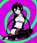  bad_id bad_pixiv_id breasts hidaring jewelry large_breasts long_hair looking_at_viewer maburu midriff monochrome navel necklace nejimaki_kagyuu parted_lips sitting solo thighhighs twintails very_long_hair 