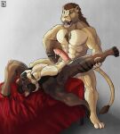 abs alfred_(beatdownmadness) anal anal_penetration anthro anthro_on_anthro anthro_penetrated anthro_penetrating anthro_penetrating_anthro balls bed big_penis bodily_fluids body_hair brown_body brown_fur chest_tuft cum dominant dominant_male drooling duo ejaculation erection fangs felid from_front_position fur furniture genital_fluids genitals grey_body grey_fur hi_res kirlanlion leaking_cum lion lying male male/male male_dominating_male male_penetrated male_penetrating male_penetrating_male mammal mane muscular muscular_anthro muscular_male nipples nude_anthro nude_male on_back on_bed orgasm pantherine pecs penetration penis pink_penis roland_(beatdownmadness) saber-toothed_tiger saliva saliva_string sex simultaneous_orgasms smile smirk sneering spread_legs spreading submissive submissive_male table tan_body tan_fur teeth tongue tongue_out tuft vein veiny_penis white_body white_fur yellow_eyes