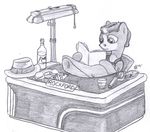  cider crossed_legs cup desk detective dombrus drink equine fedora file_folder greyscale gun harness hat holding lamp male mammal monochrome my_little_pony name_plate original_character phone plain_background ranged_weapon reading revolver rockford_pi shoulder_holster sitting solo traditional_media weapon white_background 
