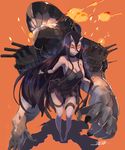  absurdres battleship_hime bigegg black_dress black_hair breasts cannon cleavage dress glowing glowing_eyes highres horns kantai_collection long_hair medium_breasts monster oni_horns red_eyes shinkaisei-kan short_dress solo turret very_long_hair 