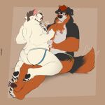 &lt;3 1:1 2022 anthro barley_(barleytheburr) bear belly_rub bernese_mountain_dog blush body_hair butt canid canine canis chest_rub claws clothed clothing domestic_dog duo eyewear finger_claws glasses hair hi_res highlights_(coloring) jockstrap jockstrap_only looking_pleasured male male/male mammal minedoo molosser motion_lines mountain_dog nipples onomatopoeia paws pink_highlights polar_bear rubbing sitting_on_another sound_effects swiss_mountain_dog tail tail_motion tailwag text topless underwear underwear_only ursine worship