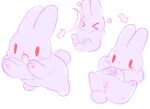 &gt;_&lt; anus bodily_fluids dewlap_(anatomy) eyes_closed female feral fluffy fur genitals lagomorph leporid mammal nakimayo paws pink_paws pink_pussy purple_body purple_fur pussy rabbit simple_background sketch solo solo_focus tears terraria white_background wrists_tied