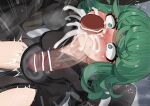  1boy 1girl absurdres bar_censor black_dress blush breasts censored cum cum_in_mouth deepthroat dress ejaculation fellatio green_eyes green_hair hetero highres huge_penis mizumizuni nose_blush one-punch_man oral penis small_breasts solo_focus tatsumaki x-ray 