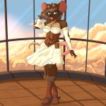 anthro boots bottomwear breasts cleavage clothed clothing corset eyewear female fingerless_gloves footwear gloves goggles handwear knee_boots knee_highs leather leather_clothing legwear lingerie mammal mouse murid murine open_mouth pandaman90 purse rodent skirt solo steampunk topwear
