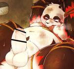2023 anthro balls bear belly big_belly black_body black_nose blush bound censored chiro_(artist) erection fanfan genitals giant_panda hi_res kemono male mammal overweight overweight_male penis red_body rope solo white_body