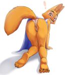 2023 absurd_res anthro camel_toe canid canine clothed clothing diane_foxington dreamworks exclamation_point female fox fur green_eyes hi_res looking_at_viewer looking_back looking_back_at_viewer mammal orange_body orange_fur panties simple_background solo the_bad_guys underwear white_background wugi