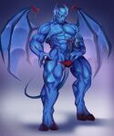 abs balanar_the_night_stalker blue_body blue_skin clothing demon dota genitals hi_res hooves humanoid male monster monstrous_humanoid muscular muscular_male penis pose red_clothing red_underwear seductive small_leaf_art solo tail thick_thighs touching_penis underwear undressing wings yellow_eyes