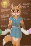 absurd_res anthro belt blush bodily_fluids breasts canid canine clothing dress eddiew english_text female fox group hand_holding hi_res june_flowers_(eddiew) male mammal propositioning simple_background small_breasts sweat text trio