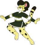 2018 3_toes 4_fingers alpha_channel anthro barefoot biped black_pupils black_whiskers bottomwear breasts brown_hair brown_markings brown_nose brown_spots cheek_tuft cheerleader cheetah chokovit_(artist) clothed clothed_anthro clothed_female clothing colored countershade_face countershade_feet countershade_fur countershade_neck countershading daisy_jackson digital_drawing_(artwork) digital_media_(artwork) dipstick_tail eyebrow_through_hair eyebrows facial_markings facial_tuft feet felid feline female female_anthro fingers front_view full-length_portrait fur fur_tuft glistening glistening_eyes green_bottomwear green_clothing green_eyes green_jacket green_skirt green_topwear hair head_markings hi_res jacket long_tail looking_down mammal markings pink_inner_ear portrait pose pupils simple_background skirt slit_pupils solo spots spotted_body spotted_fur spotted_legs spotted_markings spotted_tail tail tail_markings tear_(marking) teenager three-quarter_view toes topwear translucent translucent_hair transparent_background tuft white_body white_countershading yellow_body yellow_ear yellow_fur young