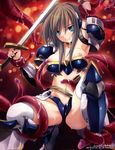  1girl armor brown_hair miyama-zero sword tentacle thighhighs weapon 