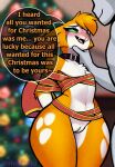 anthro bat bdsm blush bodily_fluids bondage bound choker christmas christmas_tree cute_fangs dialogue duo dust:_an_elysian_tail featureless_chest female fidget_(elysian_tail) flat_chested fur genital_fluids genitals gift_wrapped green_eyes hands_behind_back hi_res holidays host_hu human human_on_anthro interspecies jewelry male male/female male_on_anthro mammal necklace nimbat nude orange_body orange_fur plant pussy pussy_juice ribbon_bondage ribbons speech_bubble thick_thighs tree wide_hips