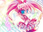  ao1_(another_wind) aqua_eyes arm_up bad_id bad_pixiv_id chibi choker cure_melody earrings eighth_note frills houjou_hibiki jewelry kamen_rider kamen_rider_hibiki_(series) long_hair magical_girl midriff musical_note namesake pink_hair pose precure ribbon salute sharp_sign skindentation skirt smile solo suite_precure treble_clef twintails 