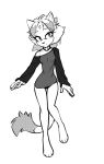  1girl absurdres animal_ears barefoot blaze_the_cat cat_ears cat_girl cat_tail forehead_jewel furry furry_female greyscale hair_down highres jewelry ki0nyxie long_sleeves looking_at_viewer monochrome necklace no_pants shirt simple_background single_bare_shoulder sketch sonic_(series) tail white_background 