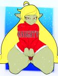 absurd_res blonde_hair breasts butt_from_the_front clothing female goblin green_body hair hi_res humanoid kneeling n-kosi not_furry panties smile solo thick_thighs underwear
