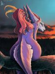anthro big_butt butt butt_focus detailed_background digital_media_(artwork) female hi_res looking_at_viewer looking_back looking_back_at_viewer rear_view sergal sitting sitting_on_tree_branch solo tail tenebris_umbra thick_thighs