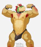 anthro armpit_hair beard body_hair bonfiredemon bowser chest_tuft erection facial_hair flexing genitals hairy_arms hairy_legs hi_res horn koopa male mario_bros muscular muscular_male nintendo penis scalie solo tenting tuft vein veiny_penis