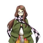  :3 brown_eyes brown_hair clearfile futatsuiwa_mamizou futatsuiwa_mamizou_(human) glasses hair_ornament hairclip hands_in_opposite_sleeves haori japanese_clothes leaf_hair_ornament pince-nez scarf touhou transparent_background 