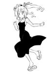  alternate_costume casual clog_sandals dress futa_(nabezoko) greyscale hat himekaidou_hatate long_hair looking_at_viewer monochrome ribbed_sweater solo sweater tokin_hat touhou twintails 