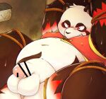 2023 anthro balls bear belly big_belly black_body black_nose blush bound censored chiro_(artist) fanfan flaccid genitals giant_panda hi_res kemono male mammal overweight overweight_male penis red_body rope solo white_body