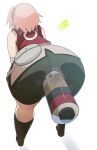  1girl absurdres anal anal_object_insertion ass ass_focus bent_over black_footwear black_shorts forehead_protector highres naruto_(series) naruto_shippuuden object_insertion penetration_through_clothes pink_hair pouch red_shirt scroll shirt short_hair shorts simple_background sleeveless sleeveless_shirt solo spaghetto087 white_background 