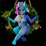 &lt;3 1:1 aerial anthro artist_sowingwildgoats body-paint bovid breasts caprine female goat hoop hooves mammal markings neon_lights nude pink-hair pinup pose solo