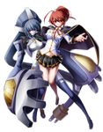  blazblue blazblue:_chronophantasma brown_eyes brown_hair cape celica_a_mercury minerva_(blazblue) ponytail robot skirt 