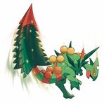  mega_pokemon mega_sceptile no_humans official_art pokemon pokemon_(game) pokemon_oras sceptile sugimori_ken 