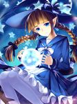  bison_cangshu blue_eyes braid crystal_ball hat long_hair oounabara_to_wadanohara pantyhose pointy_ears sky smile solo star star_(sky) starry_sky twin_braids wadanohara witch_hat 