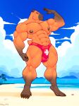 abs absurd_res anthro beach brown_body brown_fur bulge capybara caviid cheek_tuft clothed clothing facial_tuft fur half-closed_eyes hi_res hotdogsauau male mammal multicolored_body multicolored_fur muscle_tone muscular muscular_anthro muscular_male narrowed_eyes pecs rodent seaside solo speedo speedo_only swimwear topless tuft two_tone_body two_tone_fur