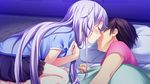  1girl breasts chiri_(atlanta) chuablesoft eyes_closed game_cg highres long_hair minamori_hime pillow purple_hair sleeping wagaya_no_himegami-sama! 