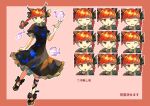  1girl :d animal_ears annoyed black_dress blush bow braid bright_pupils cat_ears closed_eyes closed_mouth dress expressionless expressions extra_ears fingernails footwear_bow frills ghost green_dress happy highres hitodama kaenbyou_rin leg_ribbon long_fingernails looking_at_viewer mary_janes open_mouth outline puffy_short_sleeves puffy_sleeves red_background red_nails ribbon sad sharp_fingernails shoes short_sleeves skull smile smug surprised sweatdrop tongue tongue_out touhou twin_braids uninosono white_outline white_pupils 