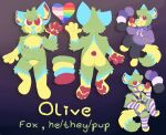 anthro canid canine fox greenolive hi_res male mammal model_sheet olive(greenolive) reference_image solo