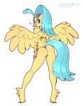 &lt;3 absurd_res anthro avian beak bikini bikini_thong biped butt clothing dandy_(artist) european_mythology feathers female friendship_is_magic greek_mythology hasbro hi_res hippogriff looking_back my_little_pony my_little_pony:_the_movie_(2017) mythological_avian mythology princess_skystar_(mlp) rear_view solo swimwear