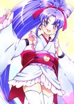  alternate_form anmitsu_komachi back_bow blush bow bow_by_hair cure_fortune detached_sleeves earrings frills hair_bow hair_bun happinesscharge_precure! hikawa_iona japanese_clothes jewelry kagami_chihiro long_hair magical_girl miniskirt panties precure purple_eyes purple_hair skirt smile solo thighhighs underwear very_long_hair white_legwear white_panties white_skirt wide_ponytail 