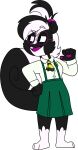 2018 3_toes 4_fingers alpha_channel anthro barefoot big_tail biped black_body black_eyes black_fur black_highlights black_mouth black_tail black_tuft bottomwear breasts buckteeth button_(fastener) cheek_tuft chokovit_(artist) clothed clothed_anthro clothed_female clothing colored countershade_fur countershade_neck countershading curled_tail digital_drawing_(artwork) digital_media_(artwork) dress_shirt eyebrow_through_hair eyebrows eyewear facial_tuft feet female female_anthro fingers fluffy fluffy_tail front_view full-length_portrait fur fur_tuft furgonomic_bottomwear furgonomics gesture glasses green_bottomwear green_clothing green_skirt green_suspenders hair hi_res highlights_(coloring) leg_markings looking_aside magenta_cheatem mammal markings mephitid necktie open_mouth pattern_necktie pawpads pink_hair_tie pleated_skirt pointing pointing_at_self ponytail portrait purple_eyewear purple_glasses purple_nose purple_pawpads purple_tongue raised_eyebrow round_glasses school_uniform shirt simple_background skirt skunk skunk_tail socks_(marking) solo standing striped_markings striped_necktie striped_tail stripes suspenders tail tail_markings teenager teeth toes tongue topwear translucent translucent_hair transparent_background tuft uniform white_body white_clothing white_countershading white_dress_shirt white_eyebrows white_hair white_markings white_shirt white_stripes white_topwear yellow_necktie young