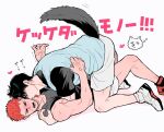 2boys animal_ears black_hair black_shirt black_tank_top blue_tank_top blush boy_on_top buzz_cut closed_eyes clothes_grab couple foot_out_of_frame fox fox_boy fox_ears fox_tail full_body gorii grey_shorts hand_on_another&#039;s_shoulder heart kemonomimi_mode layered_clothes licking licking_neck lying male_focus multiple_boys on_back on_ground open_mouth red_hair rukawa_kaede sakuragi_hanamichi shadow shirt shoes short_hair shorts simple_background slam_dunk_(series) sneakers sweat tail tail_wagging tank_top toned toned_male translated trembling very_short_hair white_background yaoi zzz 