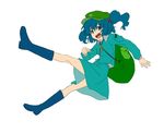  backpack bad_id bad_pixiv_id bag blue_eyes blue_hair boots dress full_body hair_bobbles hair_ornament hat highres kawashiro_nitori key long_sleeves open_mouth pocket rubber_boots shiratama_(hockey) short_hair short_twintails simple_background skirt skirt_set solo touhou twintails two_side_up white_background 