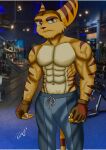 anthro gym hi_res lombax macho male male/male mammal ratchet ratchet_and_clank rockeylombax solo sony_corporation sony_interactive_entertainment