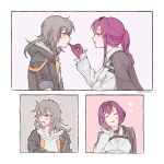  ... 2girls after_kiss applying_makeup cosmetics eyewear_on_head gloves hand_on_own_face heart highres honkai:_star_rail honkai_(series) kafka_(honkai:_star_rail) lipstick lipstick_mark lipstick_mark_on_face lipstick_mark_on_neck lipstick_tube makeup messy_hair moccobea multiple_girls purple_gloves purple_hair purple_lips smeared_lipstick smile sunglasses trailblazer_(honkai:_star_rail) yellow_eyes yuri 