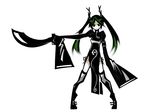  antlers china_dress chinese_clothes deel_(rkeg) dress green_eyes green_hair original sleeves_past_wrists solo sword thighhighs twintails weapon 