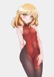  1girl absurdres bare_arms bare_shoulders blonde_hair blush breasts brown_pantyhose china_dress chinese_clothes closed_mouth dress highres kamidan long_hair original pantyhose red_dress sleeveless sleeveless_dress small_breasts yellow_eyes 