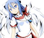  angel_wings bad_id bad_pixiv_id blue_eyes blue_hair dress hair_bobbles hair_ornament jewelry mai_(touhou) necklace pendant puffy_short_sleeves puffy_sleeves sash scarf short_sleeves smile solo touhou touhou_(pc-98) white_dress white_wings wings zarkava_lita 