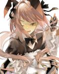  absurdres animal_ears astolfo_(fate) astolfo_(saber)_(fate) astolfo_(saber)_(third_ascension)_(fate) black_bow black_bowtie black_gloves black_thighhighs bow bowtie dress emasrrkn fake_animal_ears fangs fate/apocrypha fate/grand_order fate_(series) gloves hair_bow hair_intakes highres long_hair multicolored_hair one_eye_closed open_mouth otoko_no_ko pink_hair purple_eyes rabbit_ears streaked_hair thighhighs twintails very_long_hair white_hair wing_collar 